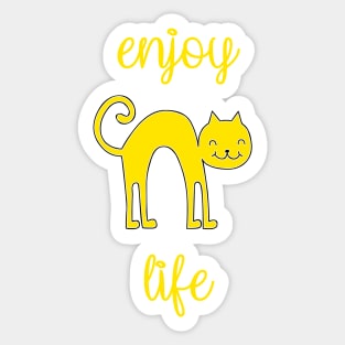 Enjoy life, happy cat face print, positive typographic print Sticker